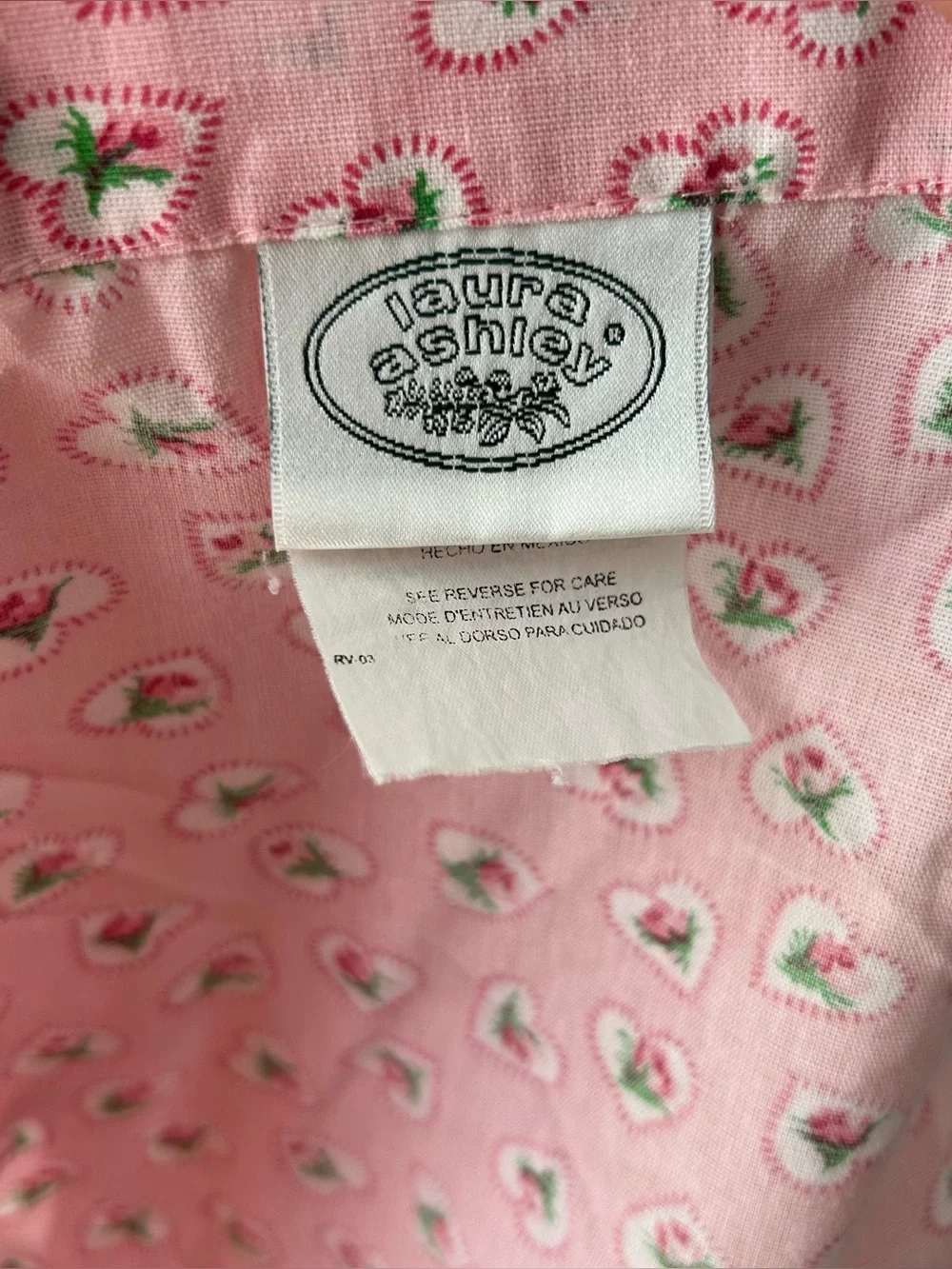 Vintage Laura Ashley Cottagecore Heart Floral Rose Ruffle Bed Skirt Pink Green